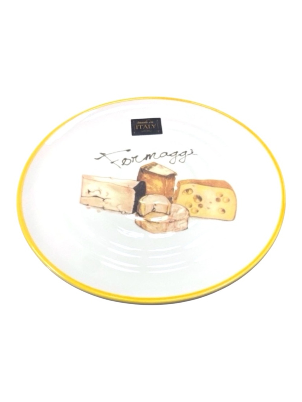 Set of 2 Formaggi Cheese Appetizer Plate Made in Italy Yellow Rim 9 1/4”